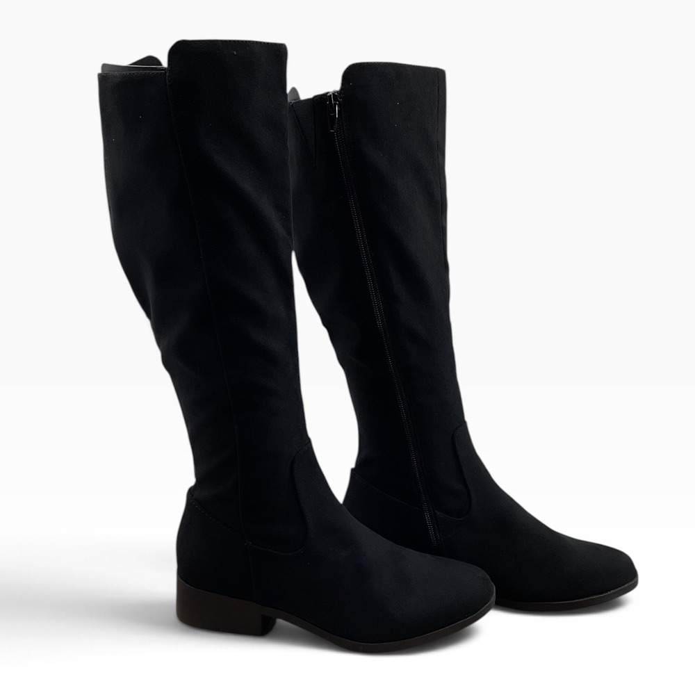 Style & Co Black Faux Suede Tall Knee High Boots Low Block Heel Size 5.5